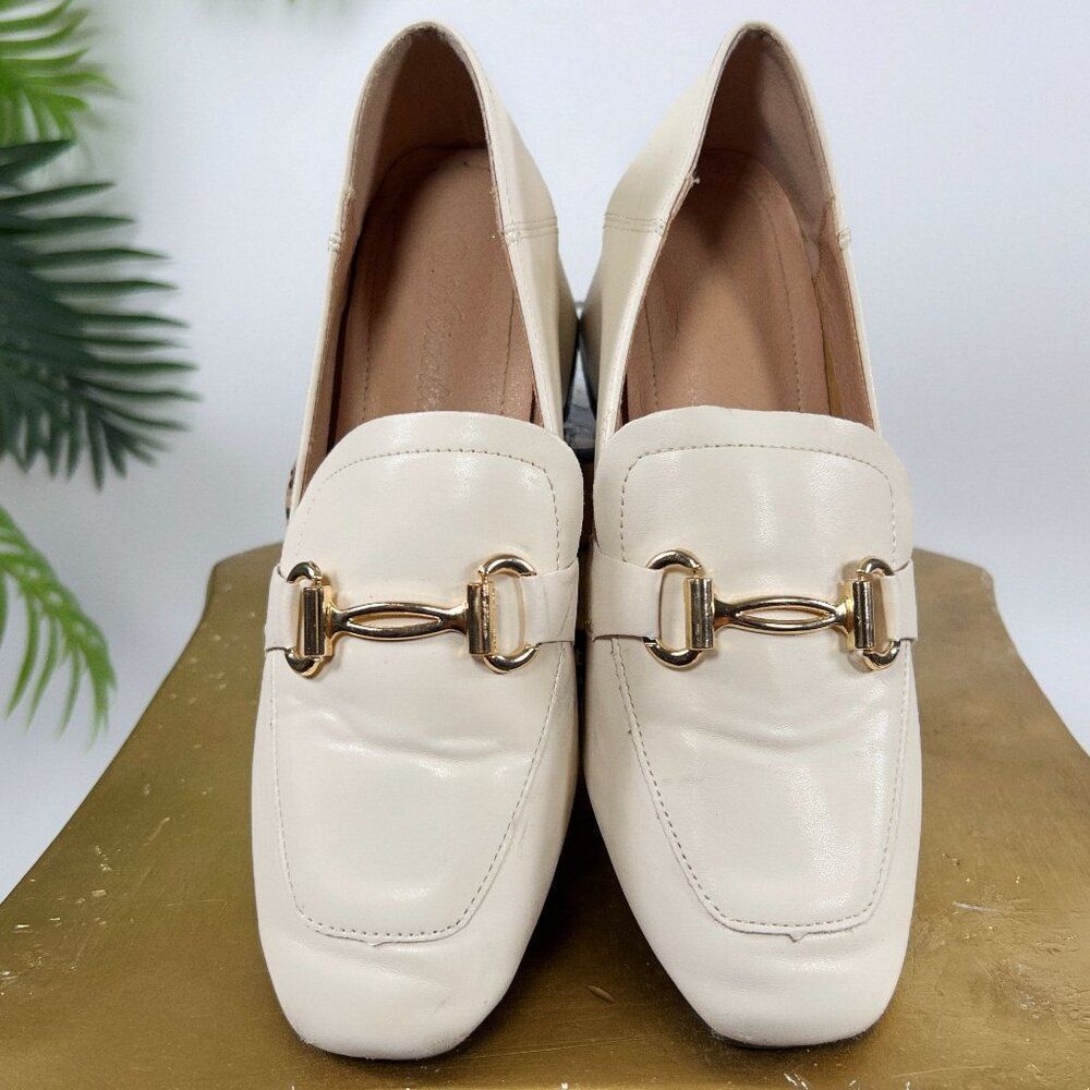 Women's Vintage 90s Cream Preppy Coquette Slip On Soft Girl Heel Loafers / 6